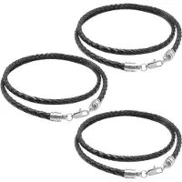 Torribaly 3X Jewelry Men's Necklace - 3mm Cord - Leather - Stainless Steel - for Men - Color Black Silver - with Gift Bag - 60cm