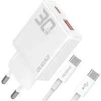 Dudao A30EUT 30W GaN-seinälaturi USB-C-kaapelilla - Valkoinen