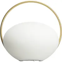 UMAGE LED-akkukäyttöinen pöytävalaisin Orbit, valkoinen/messinki, IP44, CCT himmennettävä, Valkoinen/opaali, Olohuone/ruokailutila, Synteettinen materiaali, Design