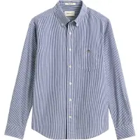 Gant for man. 3262030 Blue Striped Poplin Shirt (L), Casual, Cotton, Classic, Long sleeve