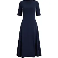 Ralph Lauren Rib-Knit Stretch Cotton Midi Dress - Navy - L