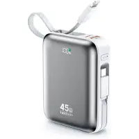 BWOO Powerbank 45W 10000 mAh USB-C- ja Lightning-kaapelilla - Harmaa