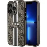 GUESS 4G Printed Stripes MagSafe Suojakuori iPhone 15 Pro 6.1" – Ekonahkainen Premium Kuori Hihnalla