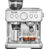 Vevor -espressokone jauhimella, 15 baarin puoliautomaattinen espressokone maidonvaahdottimella, höyrysauvalla, irrotettavalla vesisäiliöllä ja painemittarilla cappuccinolle, lattelle ja machiatolle, PI