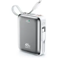 BWOO 20000mAh Powerbank sisäänrakennetulla USB-C + valaistuskaapelilla - hopea