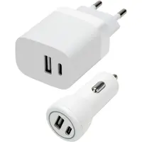 Speedlink Seinä- ja autolaturisarja USB-A & USB-C 15W, valkoinen