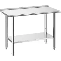 Vevor ruostumattomasta teräksestä valmistettu työpöytä, 61x122 cm ruoanvalmistuspöytä roiskesuojalla, ammattikeittiön työasema säädettävällä alahyllyllä, metallinen raskaaseen käyttöön tarkoitettu työ