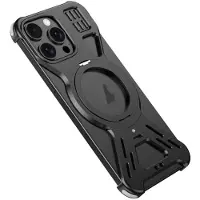 24hShop Metallinen takakuori telineellä iPhone 15 Pro:lle - Svart