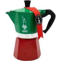 Bialetti 0005323, Mokkapannu, 0,24 L, Vihreä, Punainen, Valkoinen, Alumiini, 3 kuppia, Termoplastinen