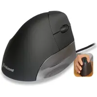 Evoluent VerticalMouse VMS Standart Optinen 1300dpi Hiiri Musta, Hopea