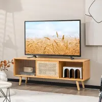 24hShop TV-taso / mediataso / bambusta valmistettu TV-teline / lasiovet / hyllyt