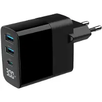 Gembird GaN Charger 2xUSB-A 1xC LCD 30W PD QC3.0 black