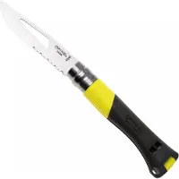 Opinel No. 09 Ocean 3260, Made For The Elements, Satin Stainless Steel, Yellow Polyamide, partially serrated sailing knife