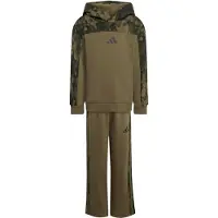 Adidas Treenipuku 'Seasonal Essentials Hooded Fleece Jogger Set Little' khaki / oliivi / tummanvihreä