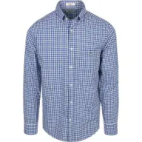 Gant for man. 3000120 Vichy blue check poplin regular fit shirt (M), Casual, Cotton, Classic, Long sleeve