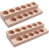 Tlily 2X 11 Holes Wooden Essential Oil Tray Handmade Natural Wood Display Rack Demonstration Station For 5-15Ml Bottles