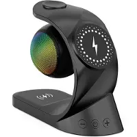 Tlily 5 in 1 Speaker Magnetic Wireless Charger 15W Fast Charge for Watch Earphone for Universal Mobile Black