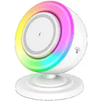 Tlily Magnetic Wireless Charger,4 in 1 Bedside Night Light with Speaker, Touch Dimmable RGB Lights Phone Stand