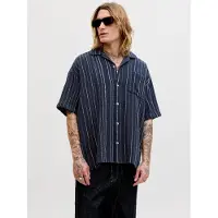 Jack & Jones Jjebradley Striped Resort Shirt Ss Ln - Navy - L