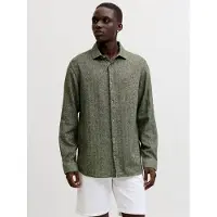 Jack & Jones Jprblaparker Linen Blend L/S Shirt - Khaki green - XL