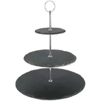 Hobby Hall Musta 3-kerroksinen kivilautanen 31 cm Erinomainen taloustavarat, Serviravimo lėkštė akmens juoda 3 aukštų 31 cm