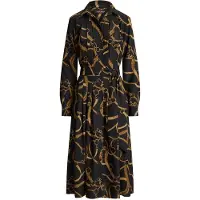 Ralph Lauren Belting-Print Pleated Crepe Shirtdress - Black - 40