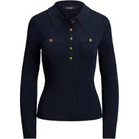 Ralph Lauren Rib-Knit Long-Sleeve Polo Sweater - Navy - S
