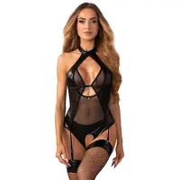 Obsessive Dominna - läpinäkyvä kiiltävä body - musta - L/XL
