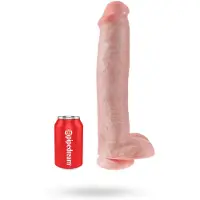 King Cock 15 - imukupilla varustettu, kiveksellinen dildo (38 cm, luonnonväri)
