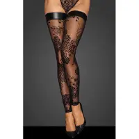 Noir Handmade F243 Tulle stockings with patterned flock embroidery