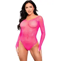 Leg avenue Bodysuit With Snap Crotch Panty Neon Pink