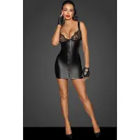 Noir Handmade F254 Powerwetlook mini-dress with lace chest and 2-way zipper