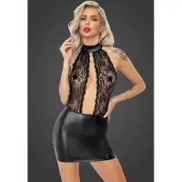 Noir Handmade F279 Short powerwetlook dress with lace top