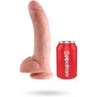 King Cock 9 - suuri, kivesosalla varustettu dildo imukupilla (23 cm, luonnonväri)