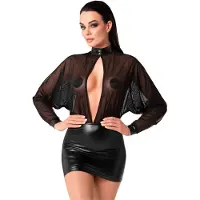 Noir Handmade Musta Läpikuultava Mekko Wetlook-hameella - Black - XL