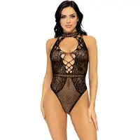 Leg avenue Net & Lace Keyhole Bodysuit Black