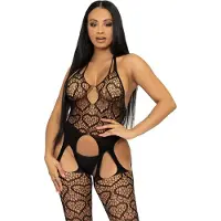 Leg avenue Seamless Heart Net Suspender Bodystocking Black O/S