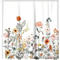 Melitt Floral Shower Curtain with 12 Hooks Watercolor Botanical Flowers Decorative Bath Curtain Modern Bathroom Accessories