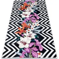 Rugsx Alfombra lavable ANDRE 2300 flores zigzag antideslizante - negro / blanco 160x220 cm
