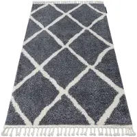 Rugsx Alfombra BERBER Cuadriculado B5950 gris/blanco Franjas Bereber Marroquí Shaggy 200x290 cm