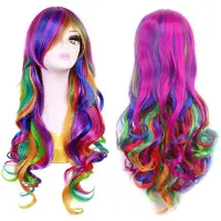 Jojomino Lady Rainbow Pitkät Kiharat Peruukit Muoti Cosplay Puku Hiukset Anime Full Wavy Peruukki 70cm
