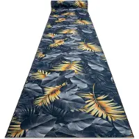 Rugsx Alfombra de pasillo con refuerzo de goma LOTUS FERNS 45270 Hojas gris / oro lavable 120cm 120x1250 cm