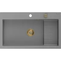 Mexen Omar Graniittinen yksialtainen pesuallas 800 x 480 mm, harmaa, kullanvärinen sifoni - 6520801005-71-G