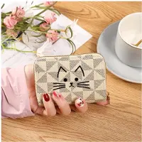 MaxPower Vintage-tyylinen Kissa-aiheinen Mini Lompakko Vetoketjulla , Smėlio spalva