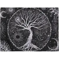 Jojomino Puuseinävaate, kuu ja aurinko, musta seinävaate, psykedeelinen mandala, tähtikuvioinen hippi