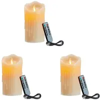 Semoic 3X LED Candles, Flickering Flameless Candles,Rechargeable Candle, Real Wax Candles with Remote Control,15cm