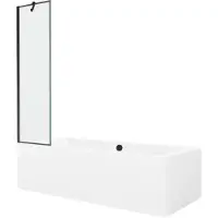 Mexen Cube suorakulmainen kylpyamme 180 x 80 cm, jossa etulevy ja 1-ovinen suihkuseinä 50 cm, musta kuvio, 180 x 80 cm
