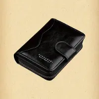 MaxPower Vintage-tyylinen Miesten Vetoketjullinen Lompakko - Tyylikäs Musta Keinonahka Monilla Korttipai