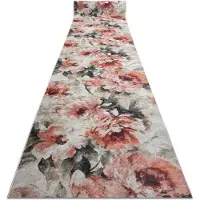 Rugsx Alfombra de pasillo con refuerzo de goma LOTUS BOUQUET 52900 Flores beige / rosado lavable 60cm 60x930 cm