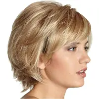 Tlily Short Layered Fluffy Wavy Full Synthetic Wig Blonde Highlights